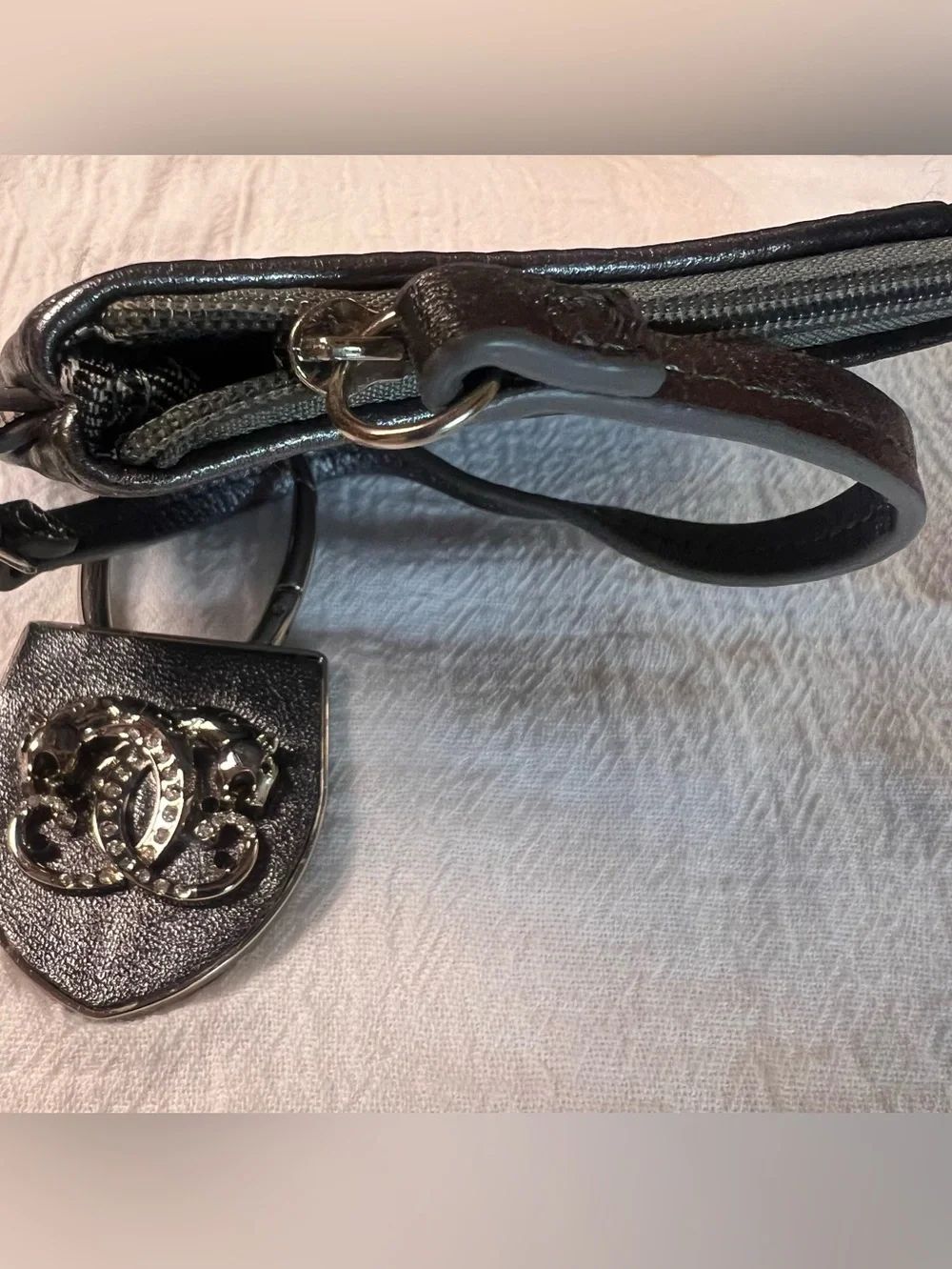 Sharif Genuine Leather Wristlet w/ Panther King Ring Metallic Silver Used Once